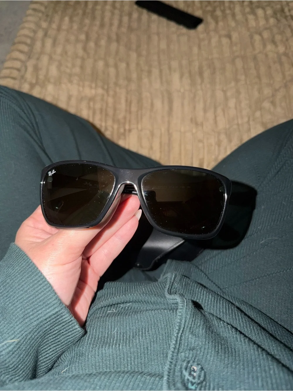 Ray-Ban Black Rectangular Sunglasses with Dark Lenses